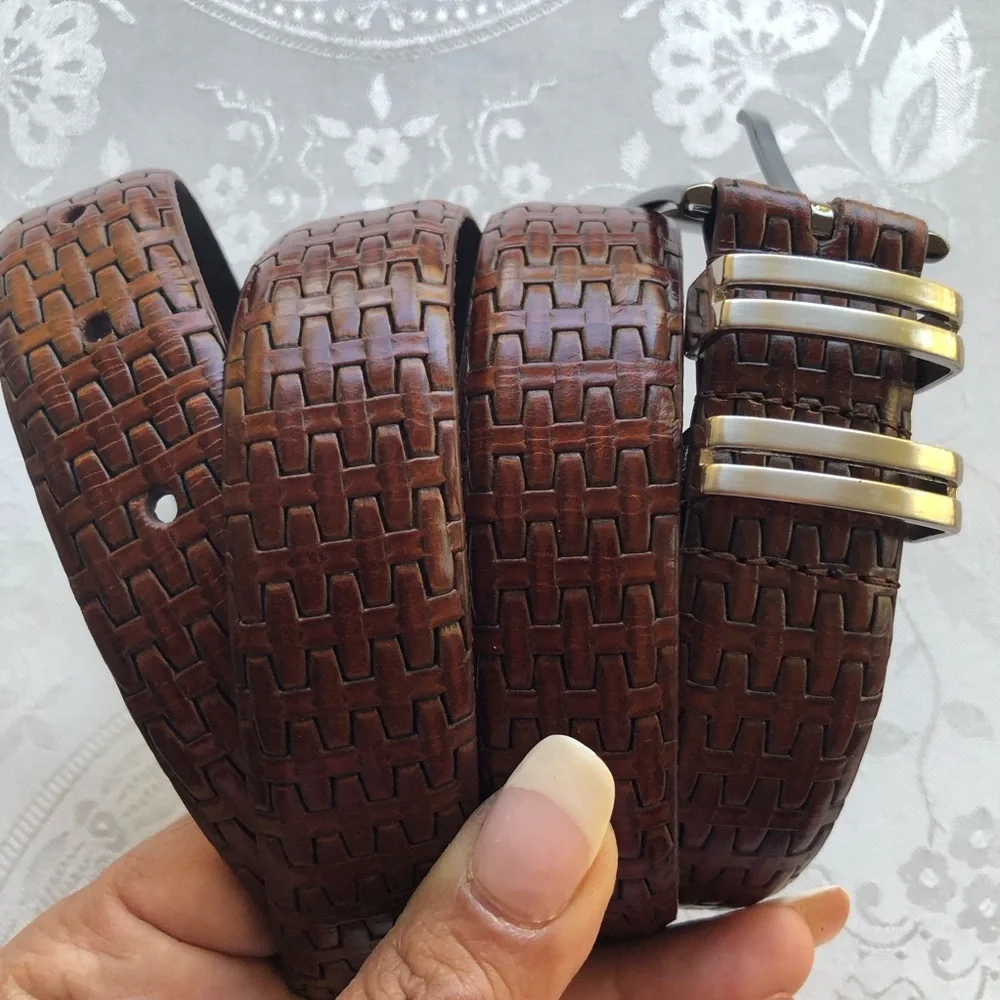 PGA Tour Textured Brown Top Grain Leather Belt with Silver Buckle Men’s Size 40